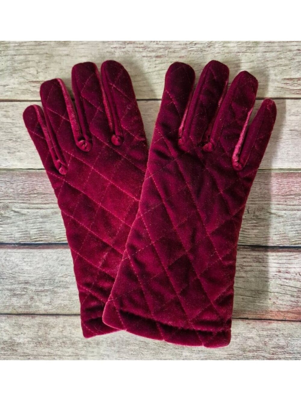 Cejon Maroon Velvet Gloves Thinsulate Lined One Size Stretch Quilted Glamorous